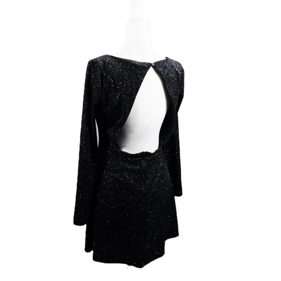 NWT Lulus Black Glitter Open-Back Long-Sleeve Mini Dress SZ L - Picture 4 of 12